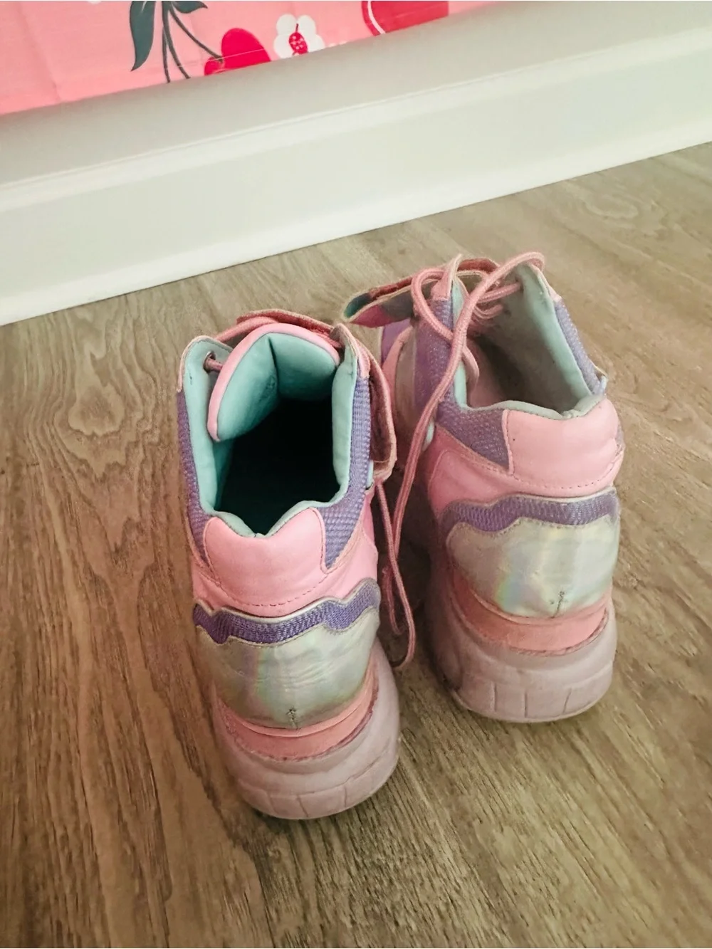 Dolls Kill Pastel Pink Purple Iridescent Platform Sneakers
